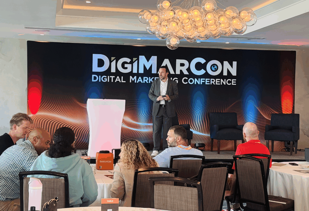 Eric Ritter speaking on digital marketing trends at DigiMarCon