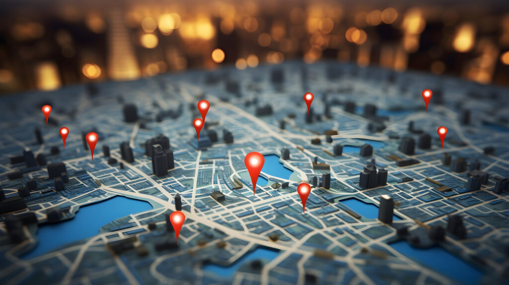 local seo best practices 2026 map with red pins for local businesses