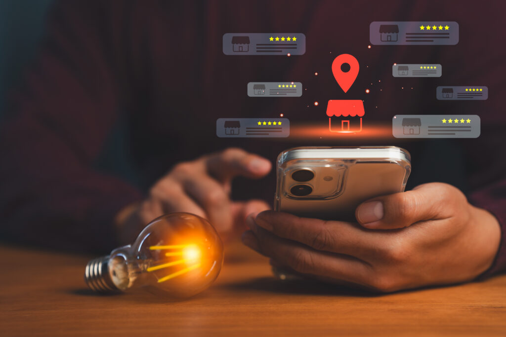 Local SEO map ranking interface showing multiple location pins and a #1 position in Google Maps search results.